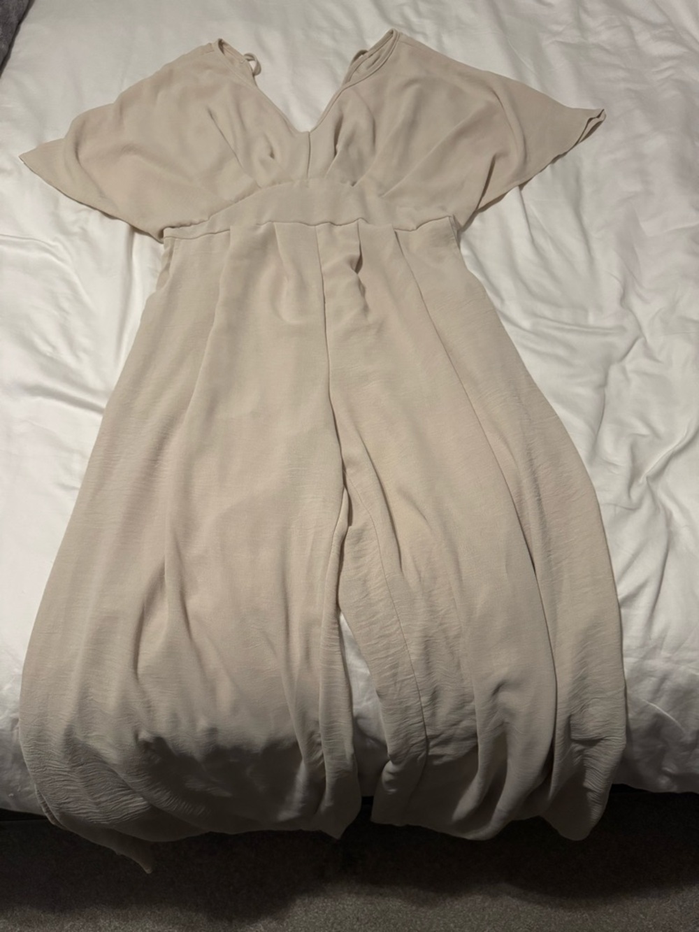 SHEIN Cream V-Neck Wide-Leg Jumpsuit